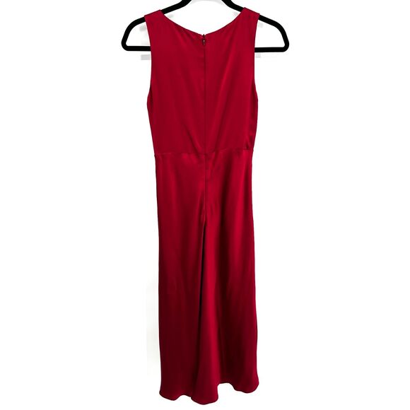 LYNN LUGO Red 100% Silk V-Neck Sleeveless Pleated Y2K Midi Slip Dress Size 6 - Picture 2 of 7